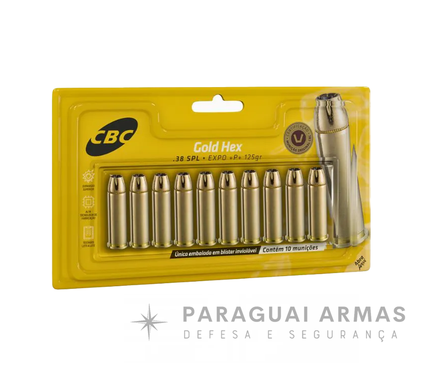 MUNIÇÃO CBC .38 SPL +P+ 125GR GOLD HEX